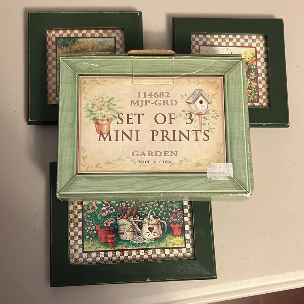 Set of three mini prints garden theme wall decor